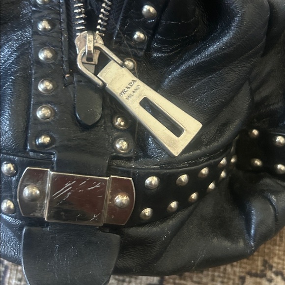 Rare Vintage Prada Black Leather Bag with Silver Studs Project Bag - Picture 16 of 16